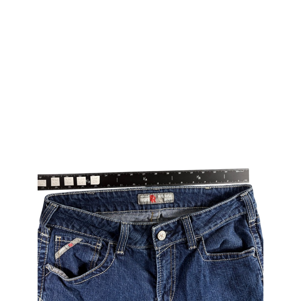 Ariat Work FR Mid Rise Bootcut Jeans Womens 31R Blue Denim Dark Wash Rugged Wear - Picture 4 of 6